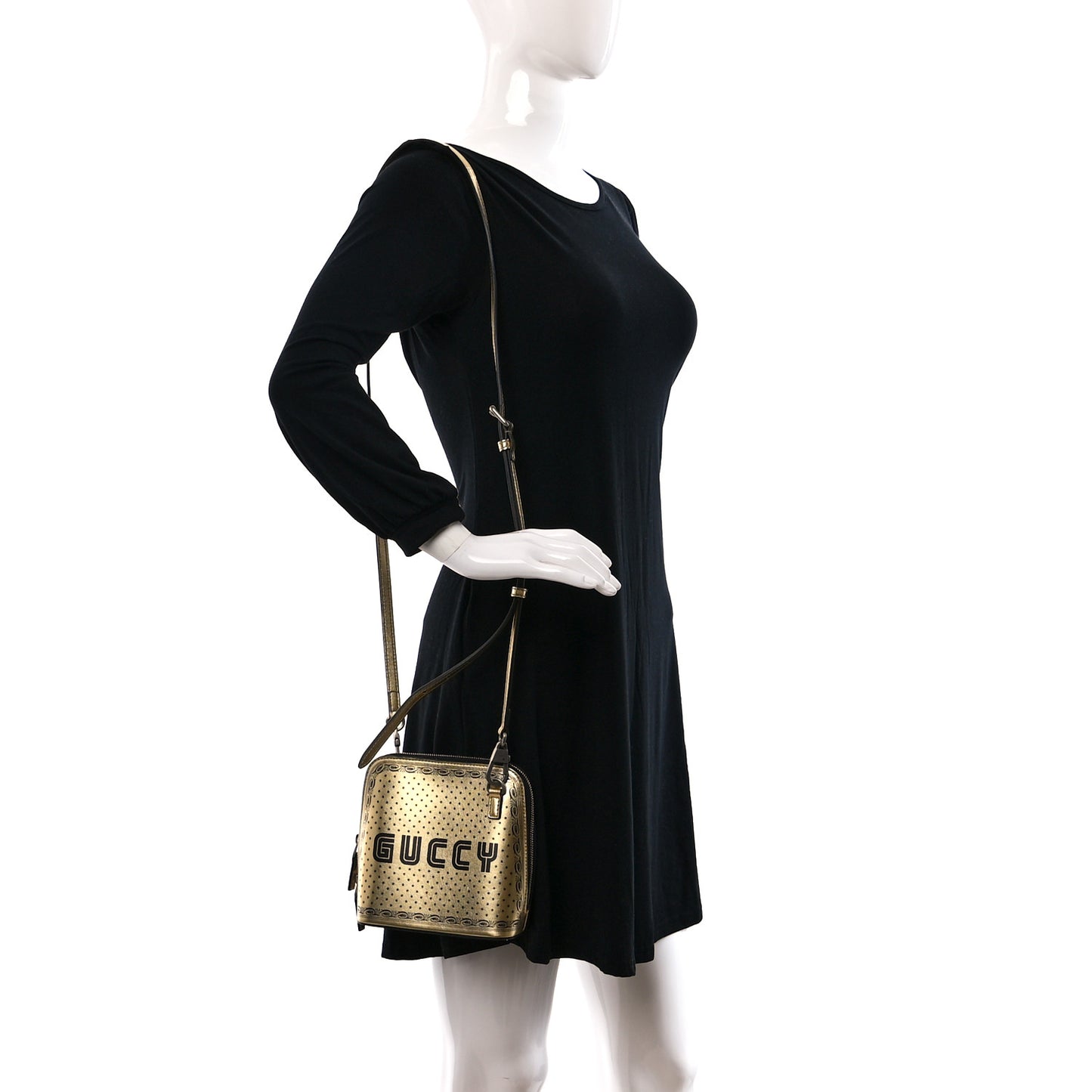 X SEGA Calfskin GUCCY Stars Mini Dome Shoulder Bag Gold