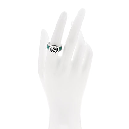 Gucci Sterling Silver Enamel Interlocking G Band Ring 56 7.5 Turquoise 2 of 5