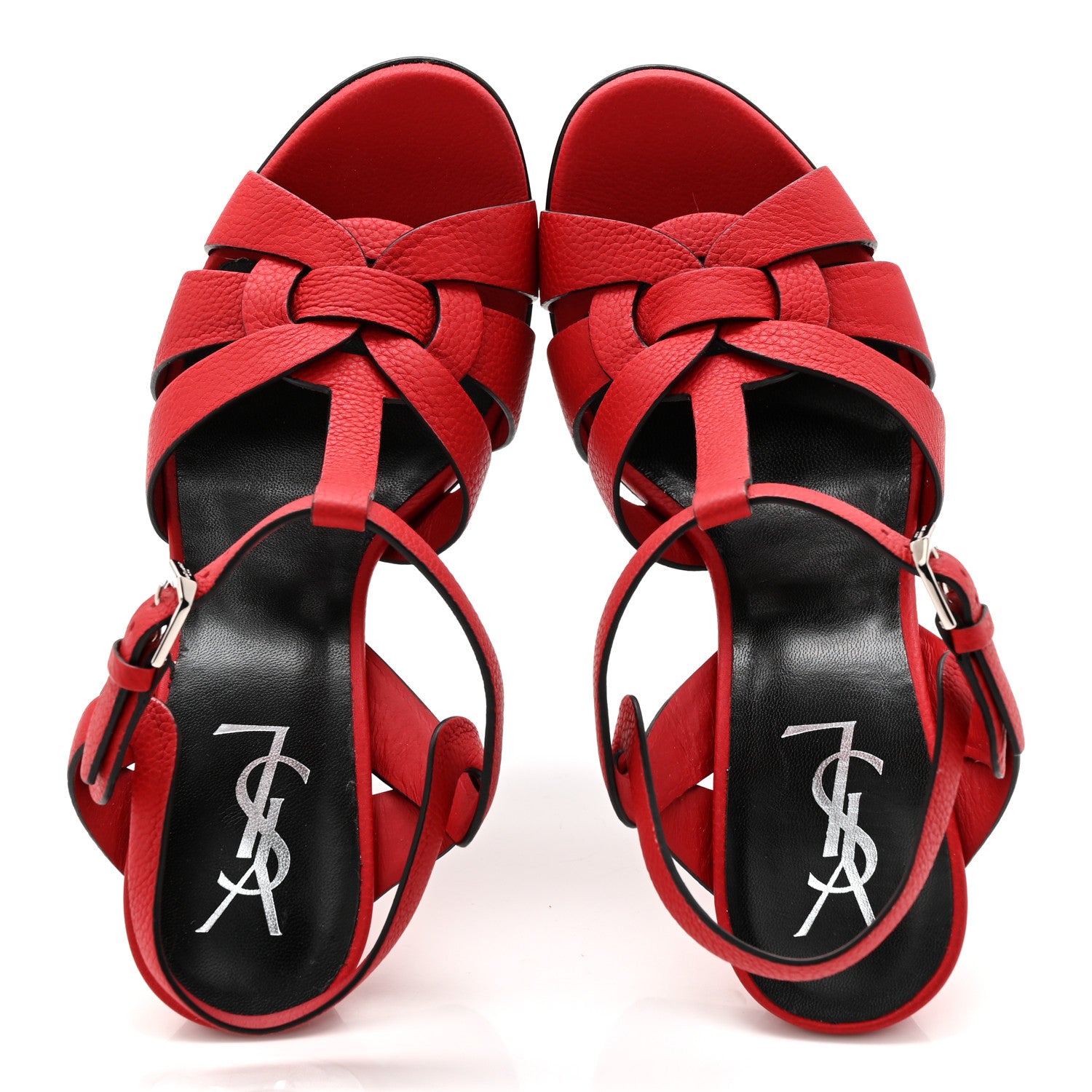 Saint Laurent Grained Calfskin Tribute 105 Platform Sandals 36 New Red 5 of 10