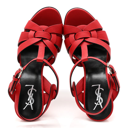 Saint Laurent Grained Calfskin Tribute 105 Platform Sandals 36 New Red 5 of 10