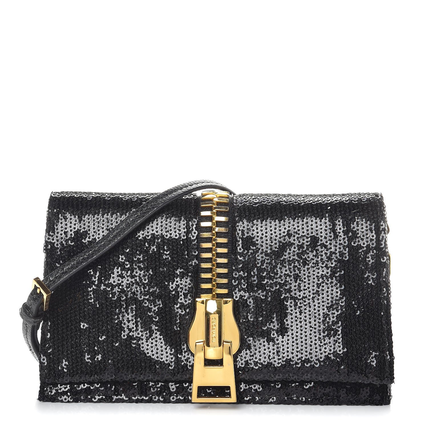 Tom Ford Sequin Snakeskin Sedgwick Zip Clutch Bag Black 1 of 8