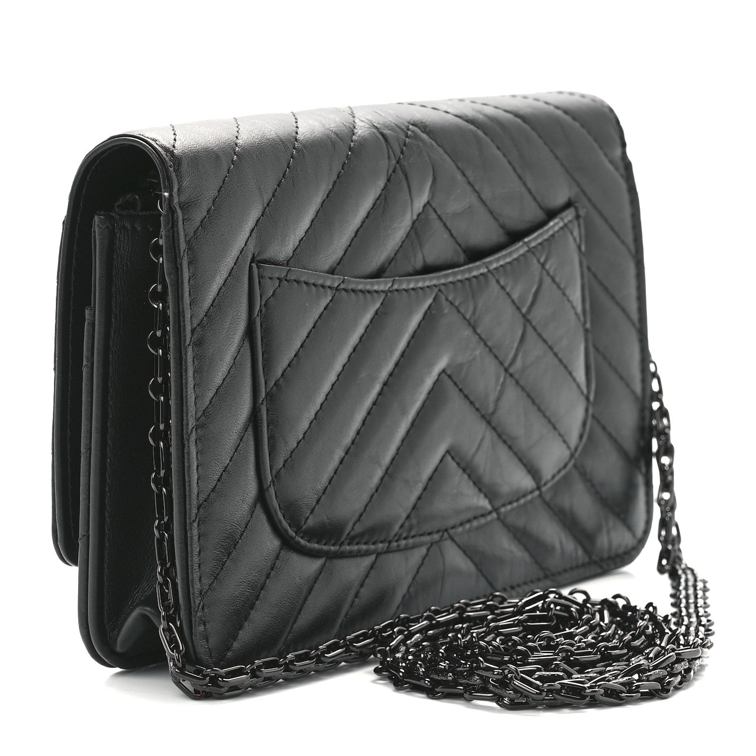 Chanel Aged Calfskin Chevron Quilted Reissue Wallet On Chain WOC So Black 3 of 12