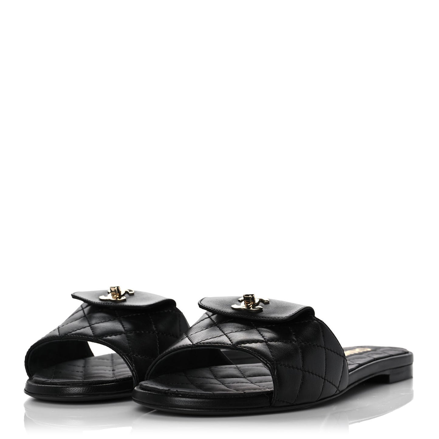 Lambskin Quilted CC Turnlock Sandals 38 Black