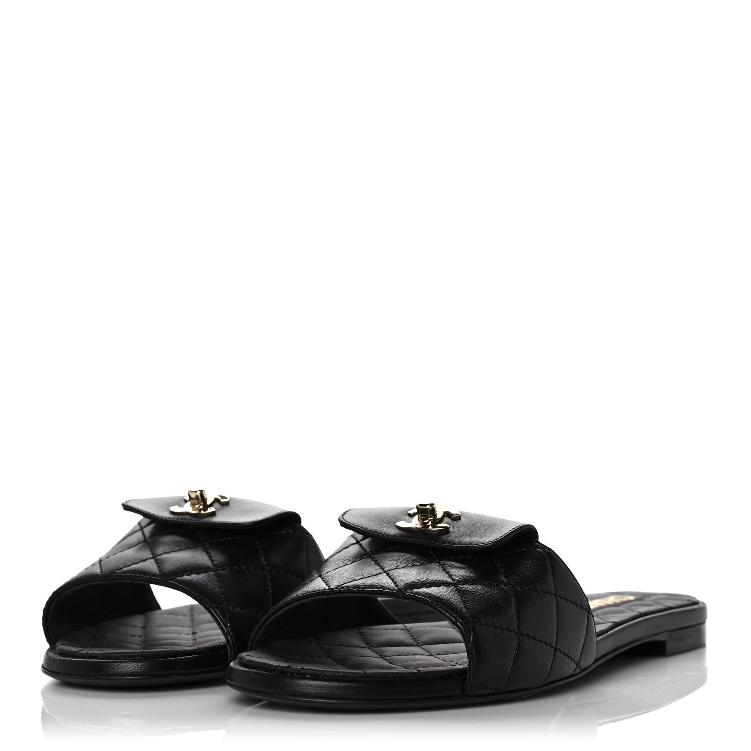 Chanel Lambskin Quilted CC Turnlock Sandals 38 Black 3 of 8
