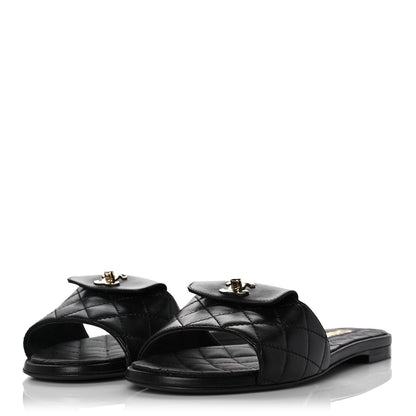 Chanel Lambskin Quilted CC Turnlock Sandals 38 Black 3 of 8