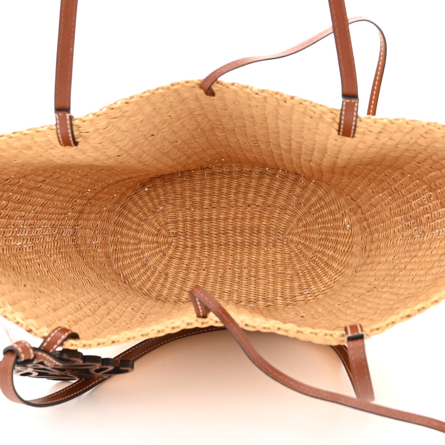 Raffia Calfskin Shell Basket Tote Natural Beige