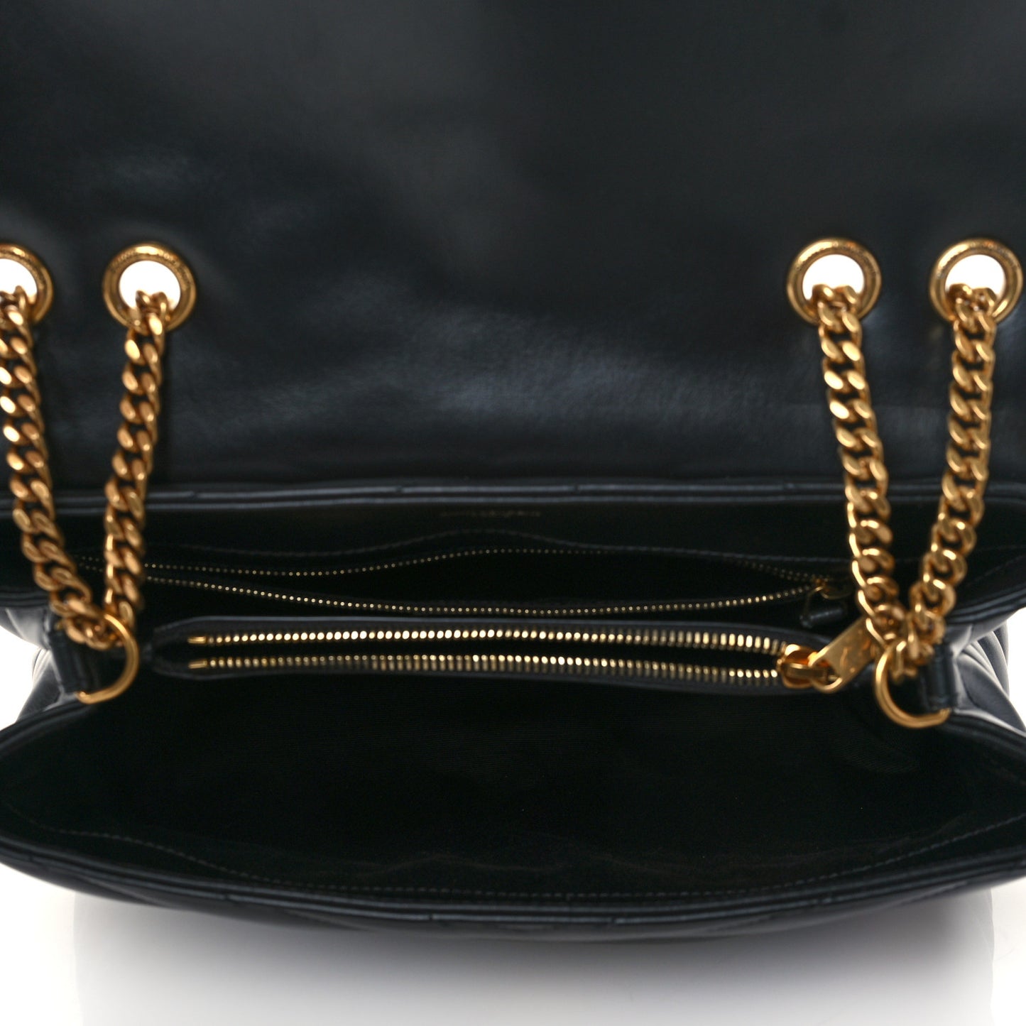 Calfskin Y Quilted Monogram Medium Loulou Chain Satchel Black
