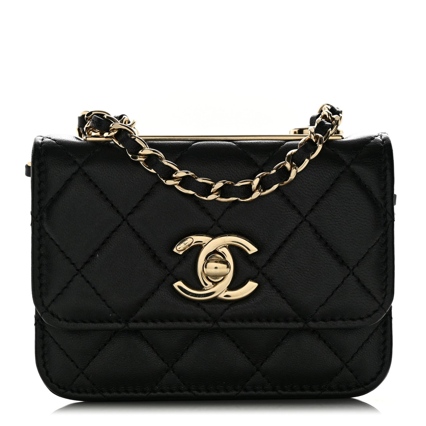 Lambskin Quilted Trendy CC Card Holder On Chain Black