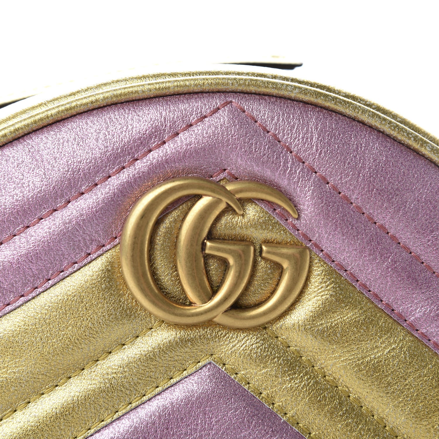 Gucci Metallic Calfskin Matelasse Mini GG Marmont Round Shoulder Bag Gold Pink 10 of 10