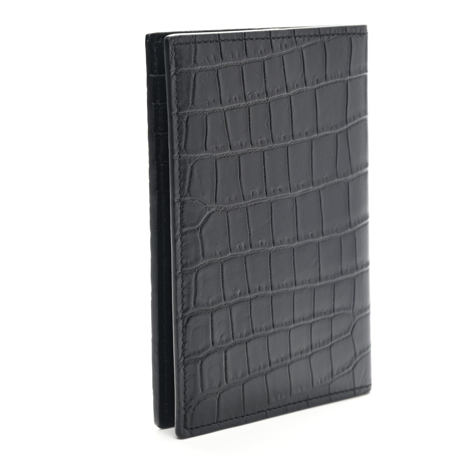 Saint Laurent Crocodile Embossed Passport Holder Black 3 of 8