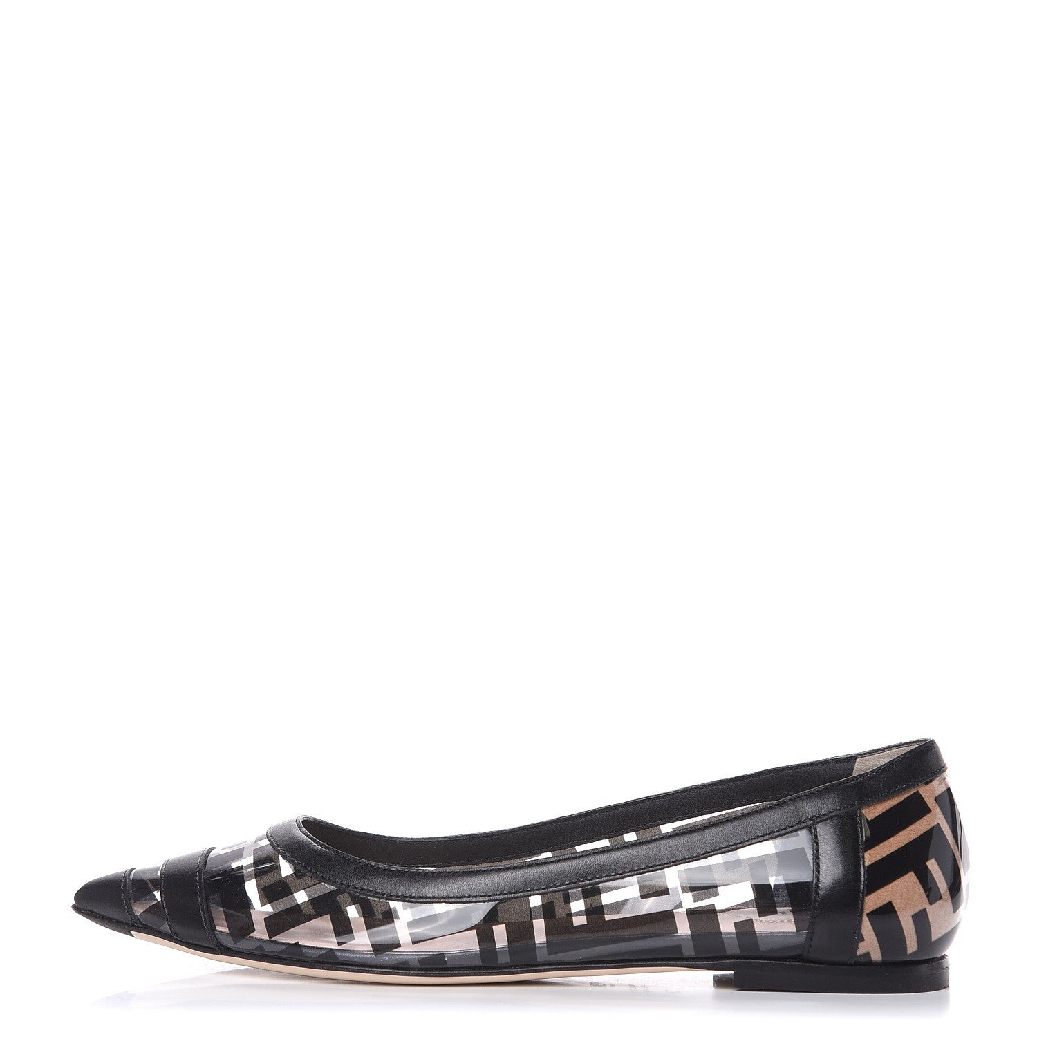 Fendi PVC Calfskin FF Colibri Ballerina Flats 37 Black 1 of 8