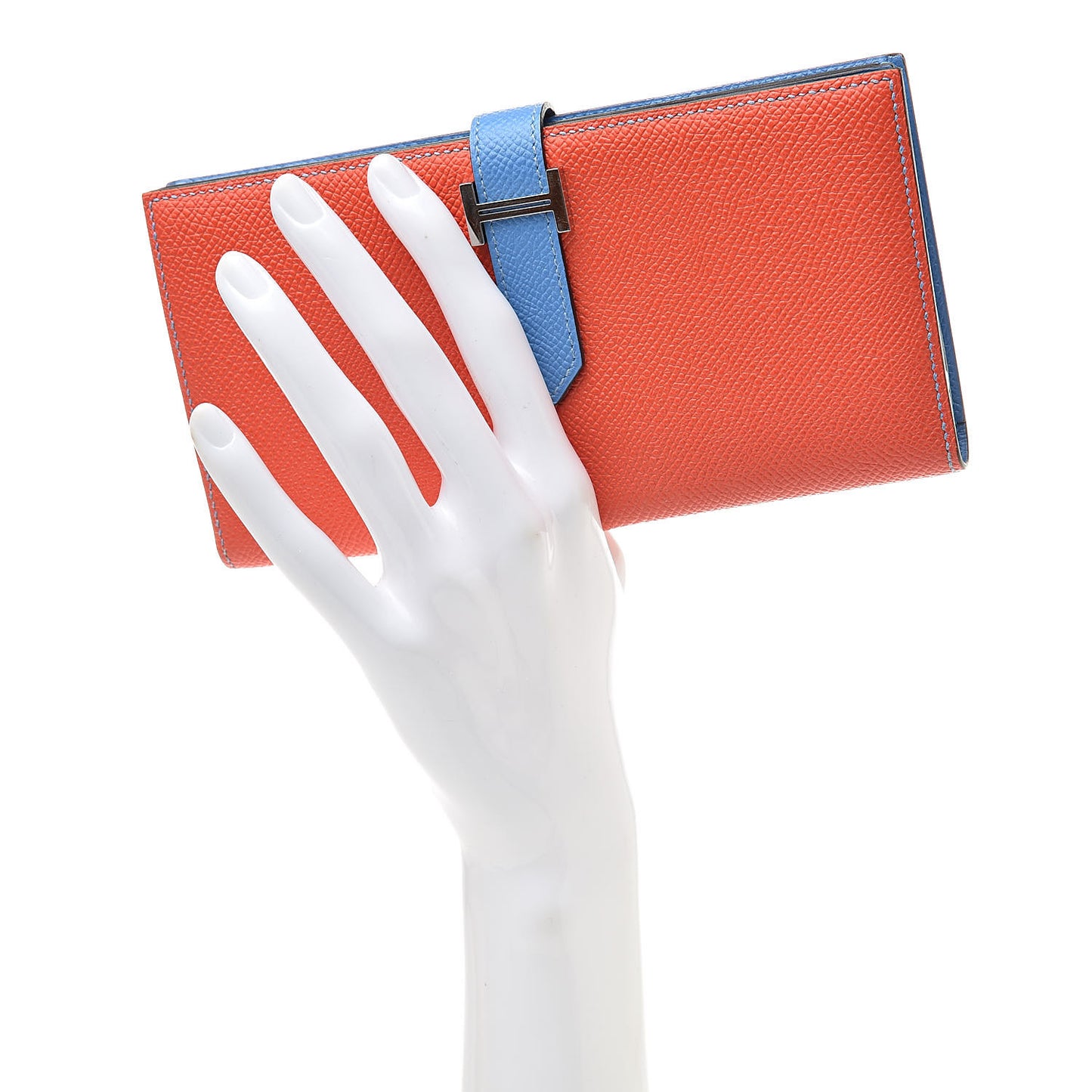Epsom Bicolor Bearn Gusset Wallet Orange Poppy Bleu Paradis