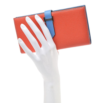 Hermes Epsom Bicolor Bearn Gusset Wallet Orange Poppy Bleu Paradis 2 of 8