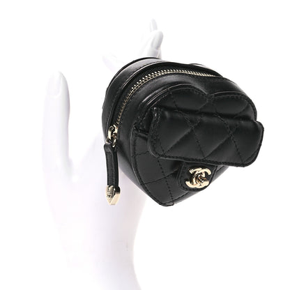 Chanel Lambskin Quilted CC In Love Heart Zipped Arm Coin Purse Black 2 of 8