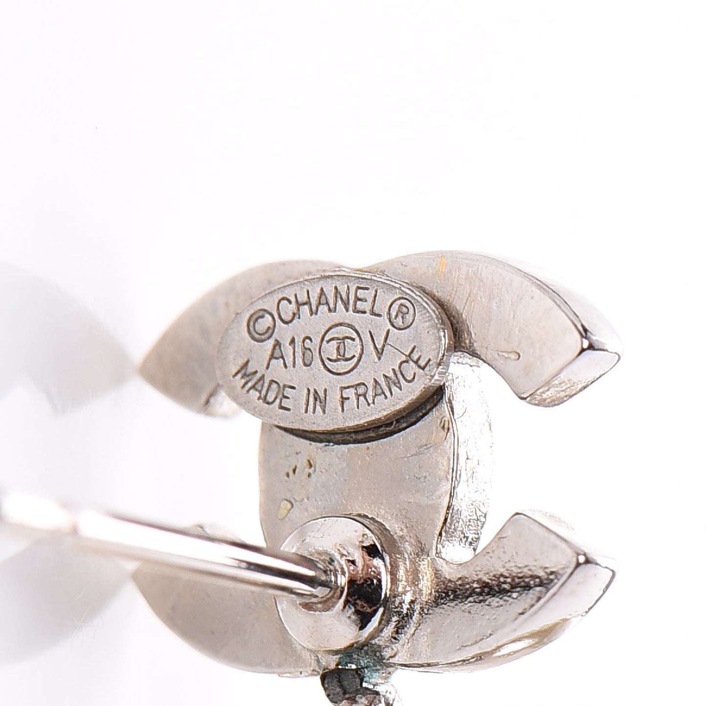 Crystal Pearl CC Drop Earrings Silver