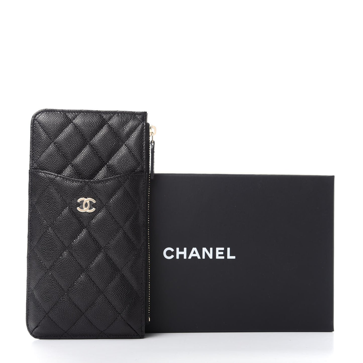 Caviar Quilted Classic Flat Wallet Pouch Black