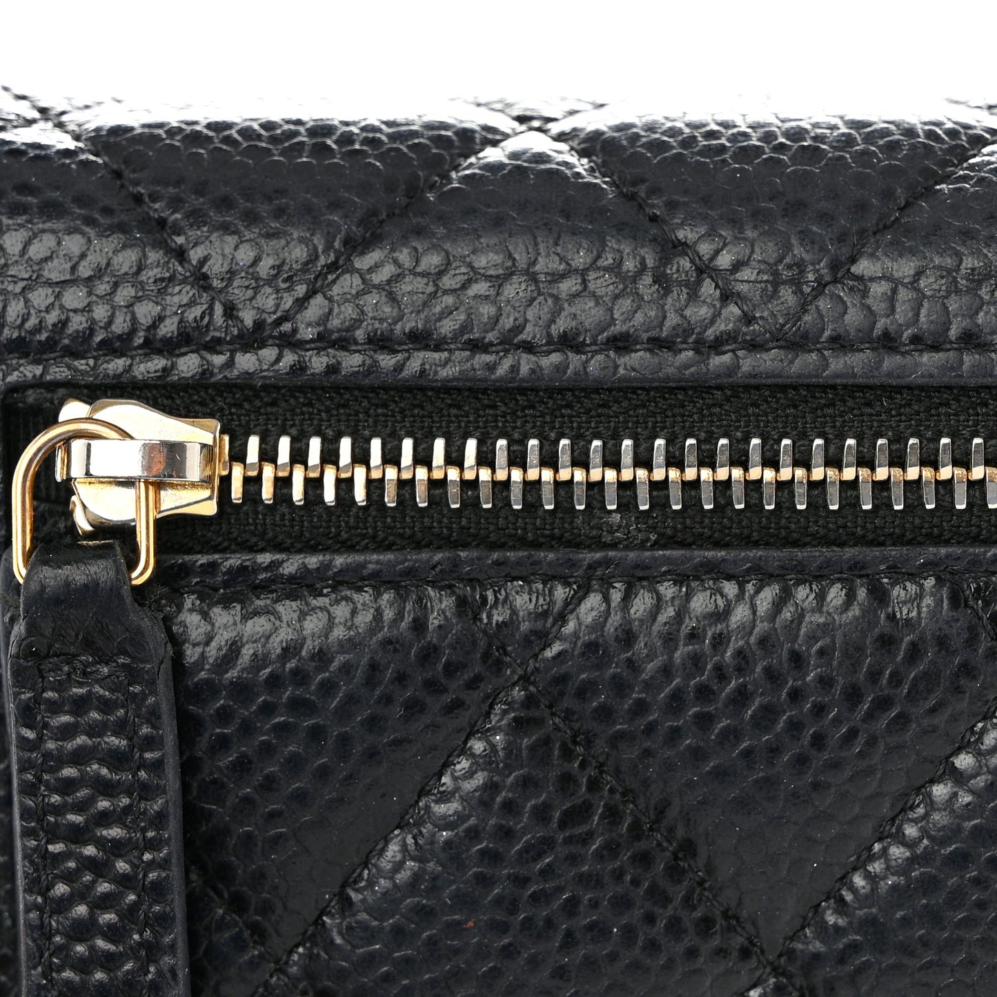 Caviar Quilted Compact Flap Wallet Black