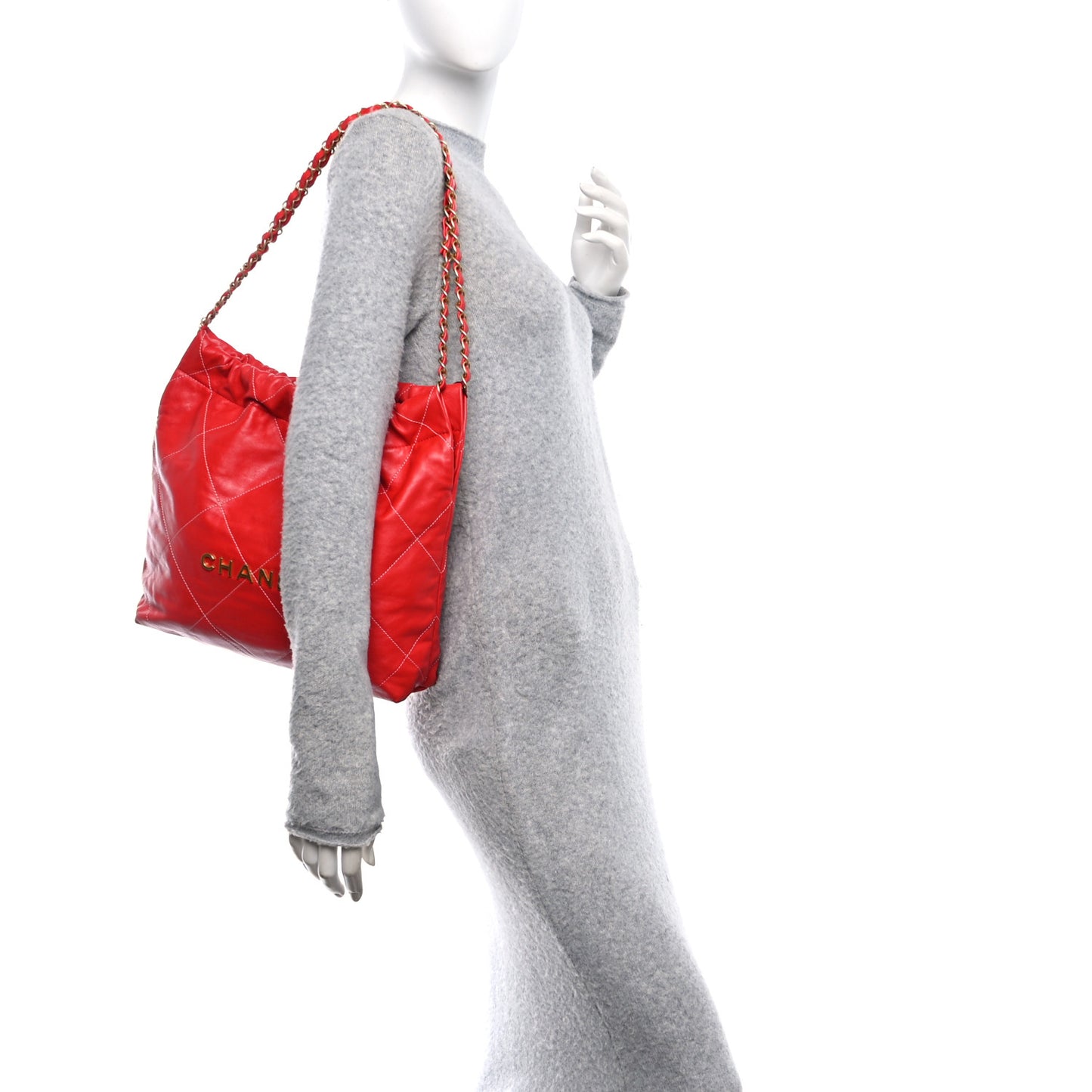Shiny Calfskin Stitched Quilted Small Chanel 22 Red