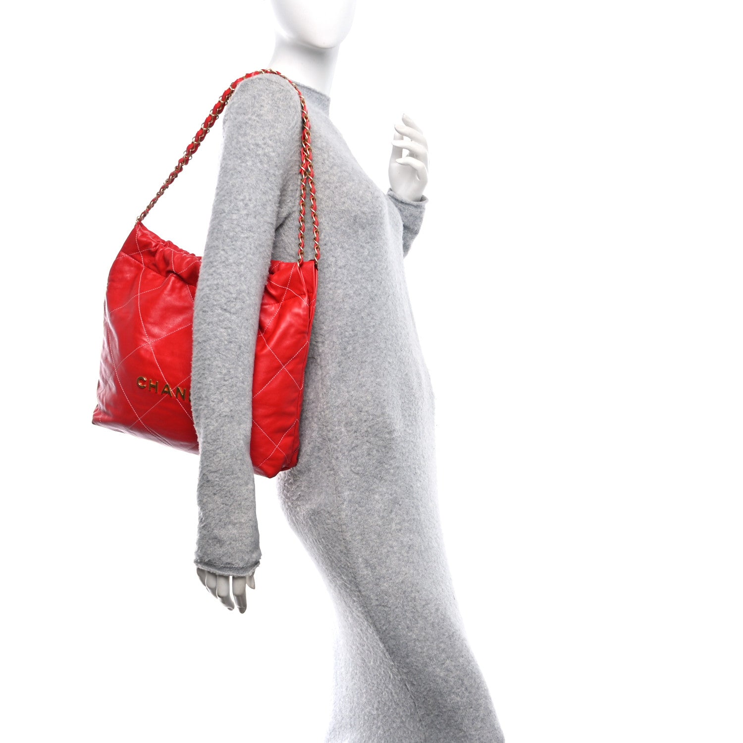 Chanel Shiny Calfskin Stitched Quilted Small Chanel 22 Red 2 of 11