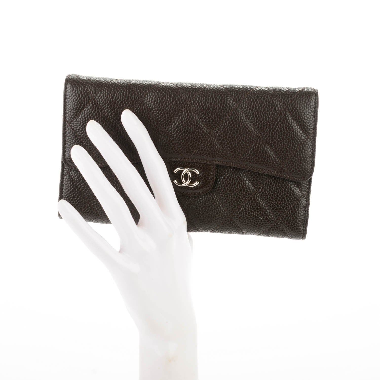 Chanel Caviar Quilted Long Flap Wallet Dark Brown 2 of 8