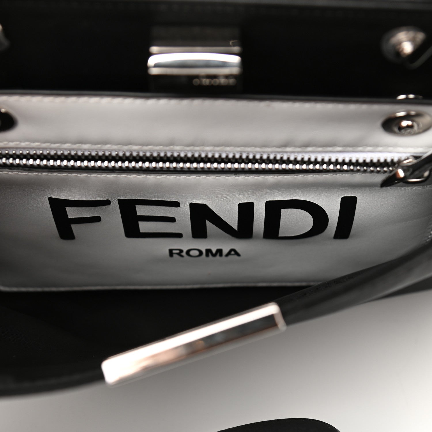 Fendi Nylon Vitello Cover Logo Embossed Mini Peekaboo I SEE U Satchel Black White 7 of 12