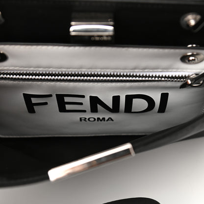 Fendi Nylon Vitello Cover Logo Embossed Mini Peekaboo I SEE U Satchel Black White 7 of 12