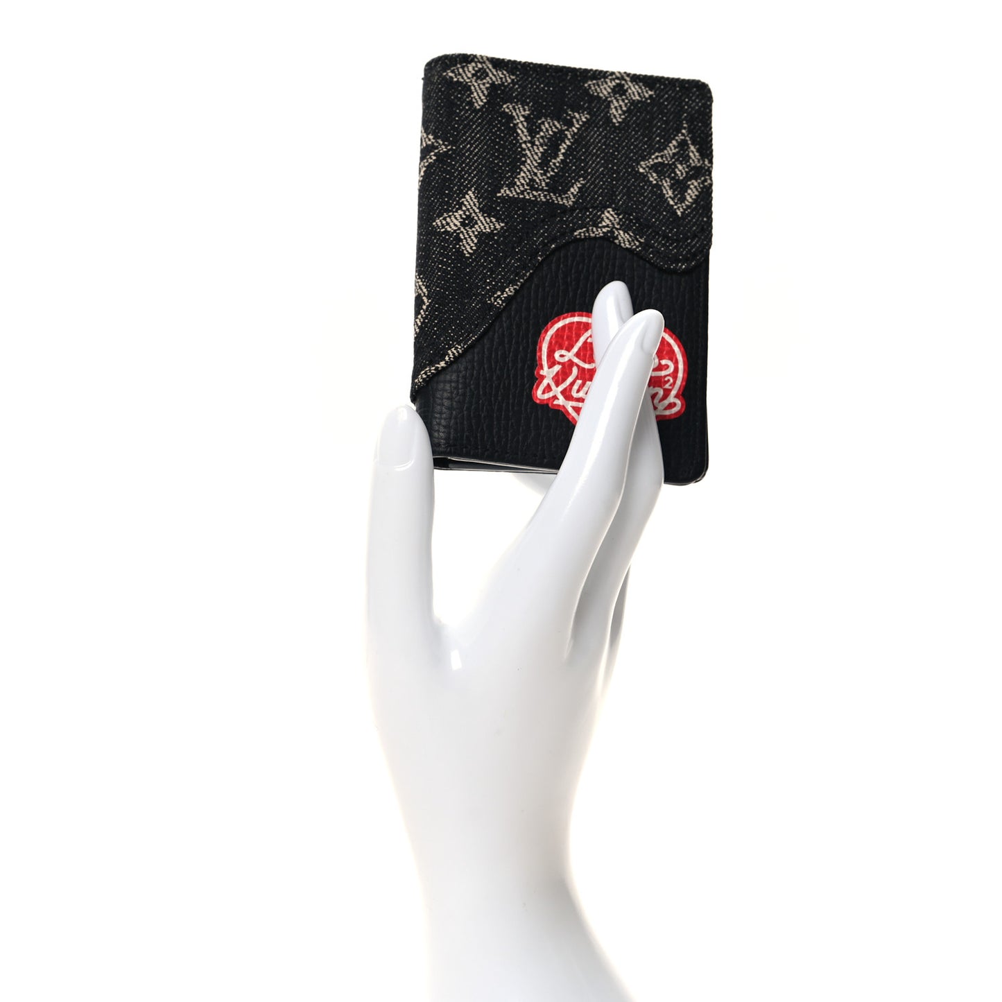 X NIGO Taurillon Monogram Denim Drip Pocket Organizer Black
