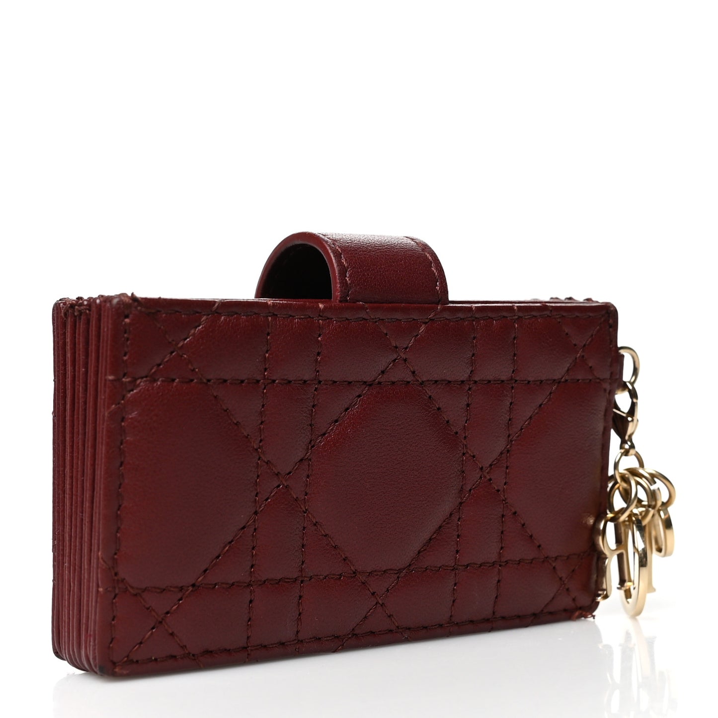 Lambskin Cannage Lady Dior 5-Gusset Card Holder Red
