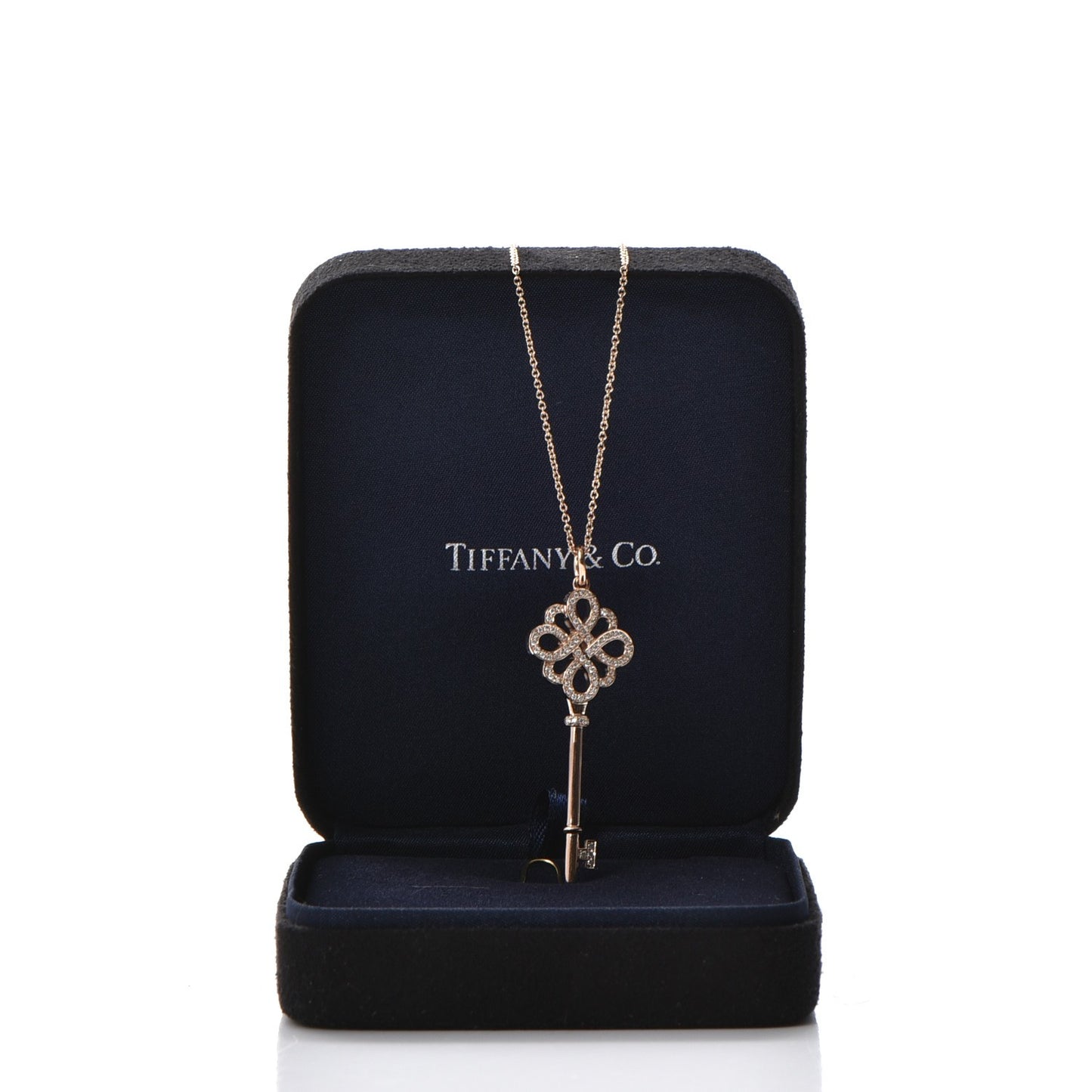 18K Rose Gold Diamond Knot Key Pendant Necklace