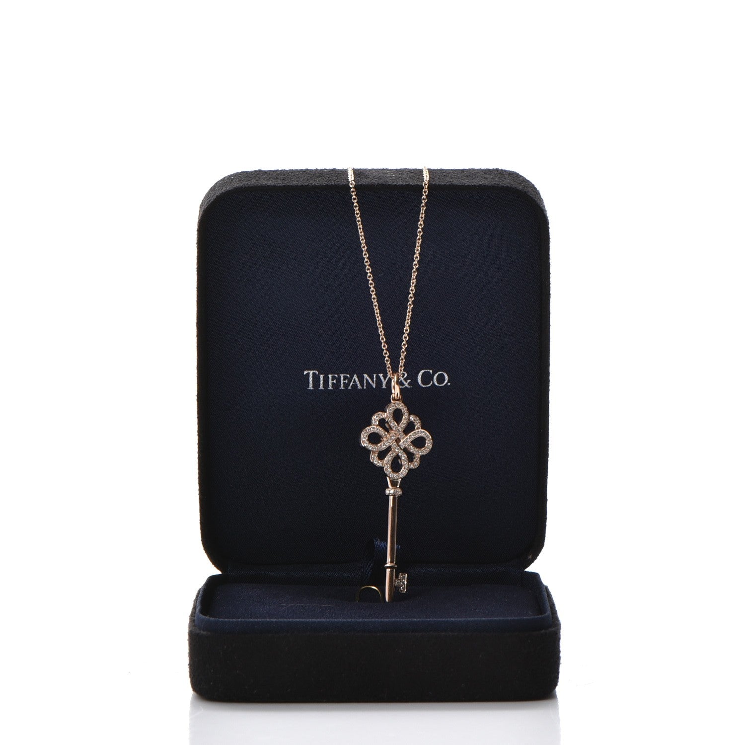 Tiffany 18K Rose Gold Diamond Knot Key Pendant Necklace 11 of 11