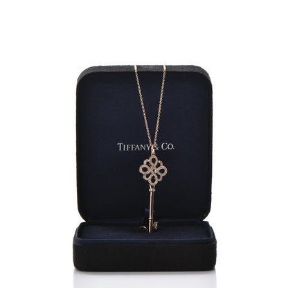 Tiffany 18K Rose Gold Diamond Knot Key Pendant Necklace 11 of 11
