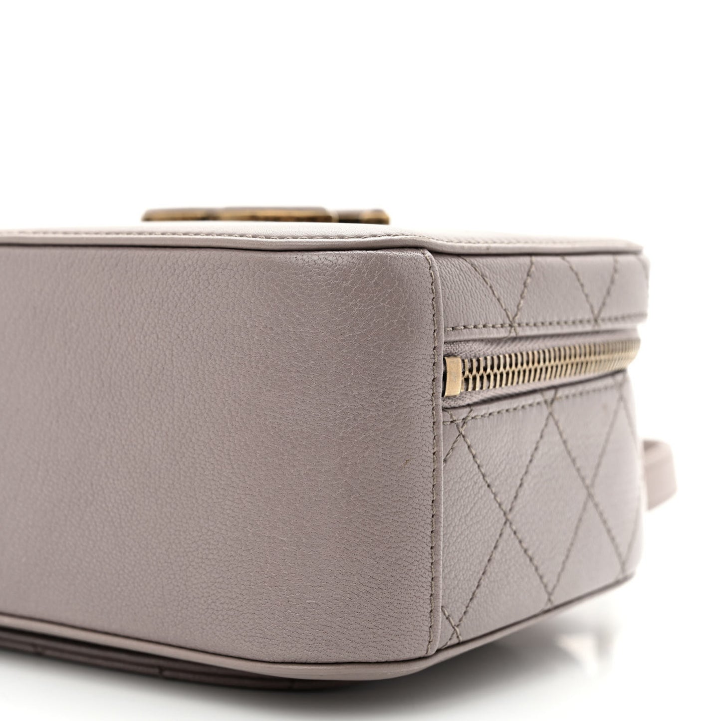 Shiny Calfskin Goatskin Quilted Coco Curve Vanity Grey