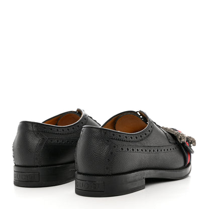 Gucci Calfskin Web Mens Queercore Brogue Derby Loafers 9 Black 4 of 13