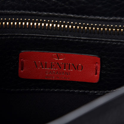 Valentino Garavani Pebbled Calfskin Rockstud Top Handle Shoulder Bag Black 6 of 9