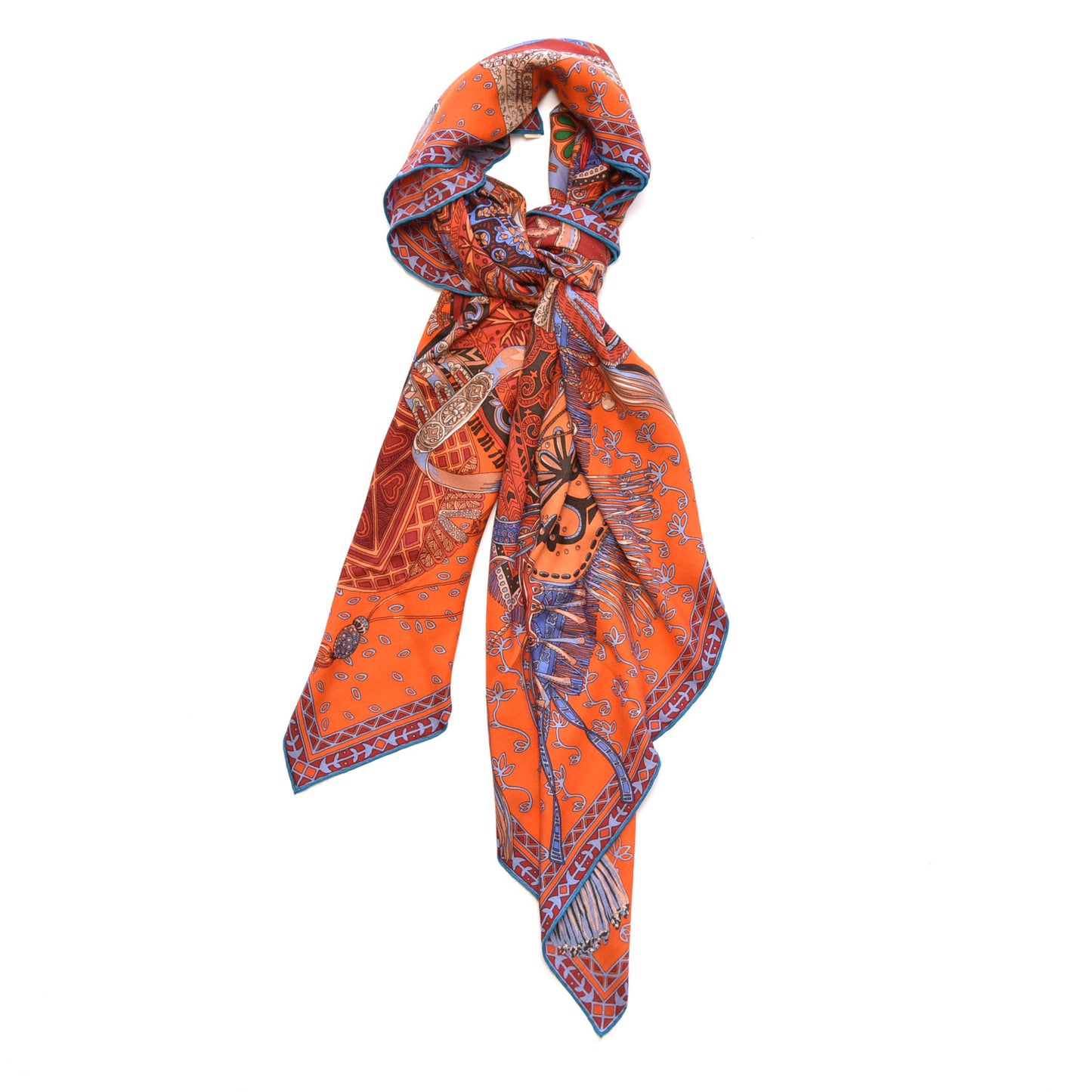 Cashmere Silk Cavaliers du Caucase Shawl 140 Orange Lavande Corail