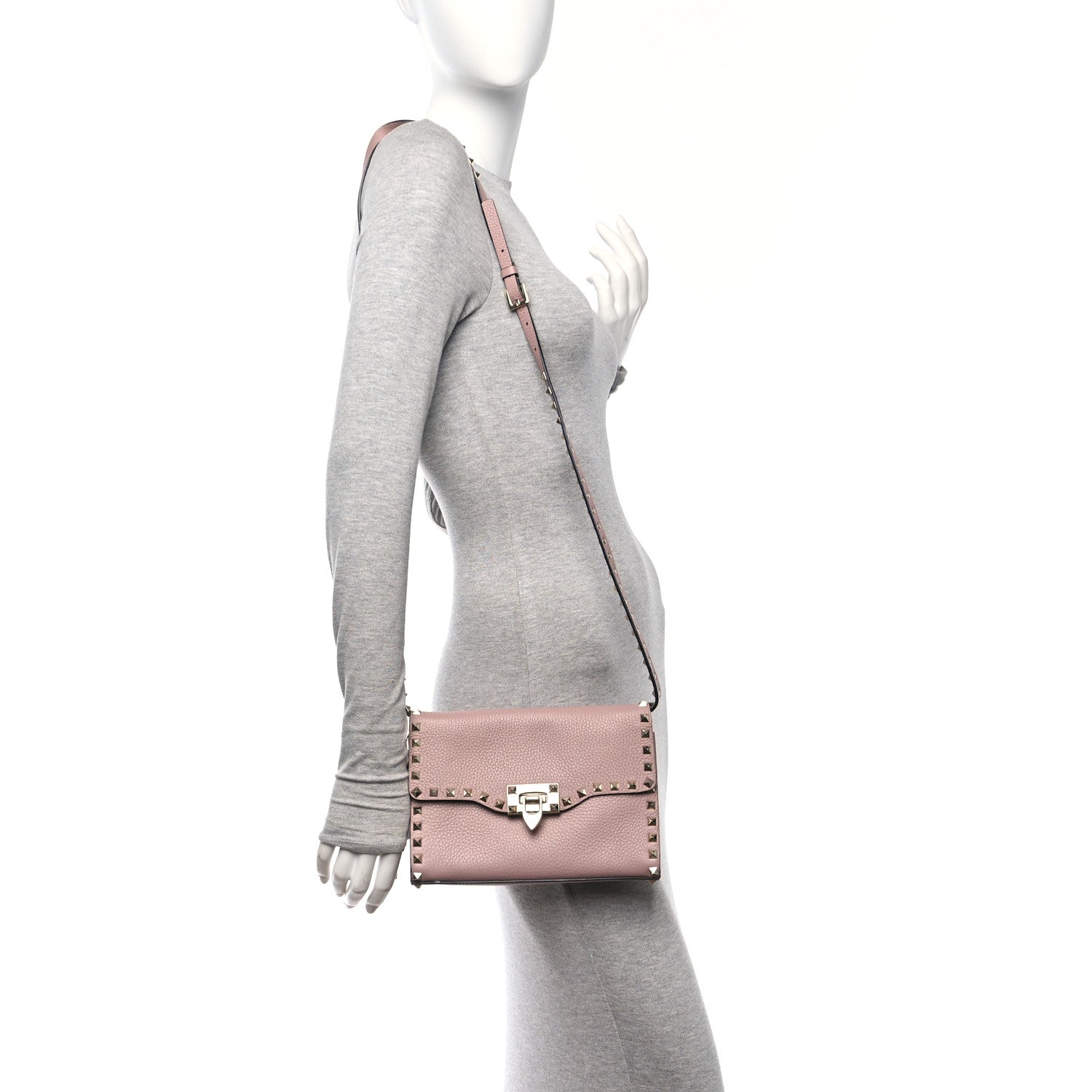 Valentino Garavani Pebbled Calfskin Medium Rockstud Flip Lock Crossbody Bag Poudre 2 of 9