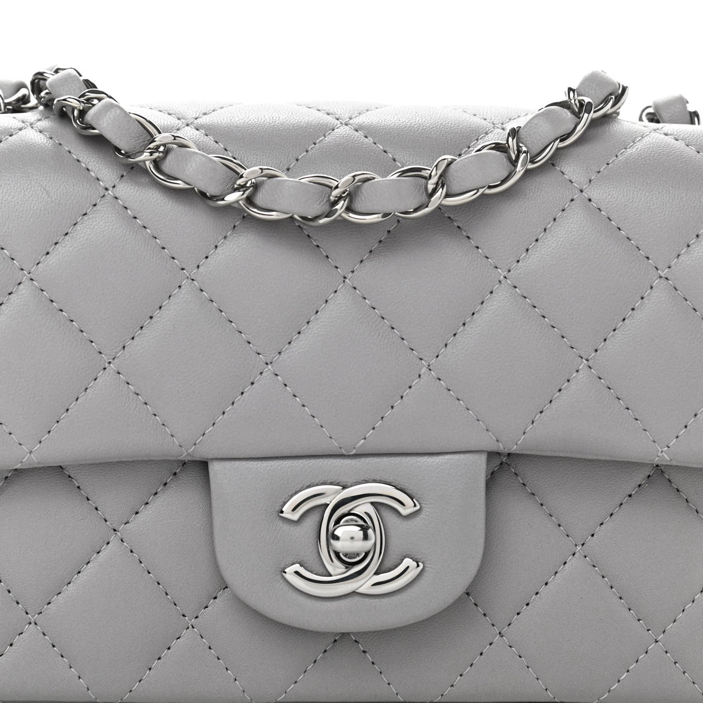 Lambskin Quilted Mini Rectangular Flap Grey