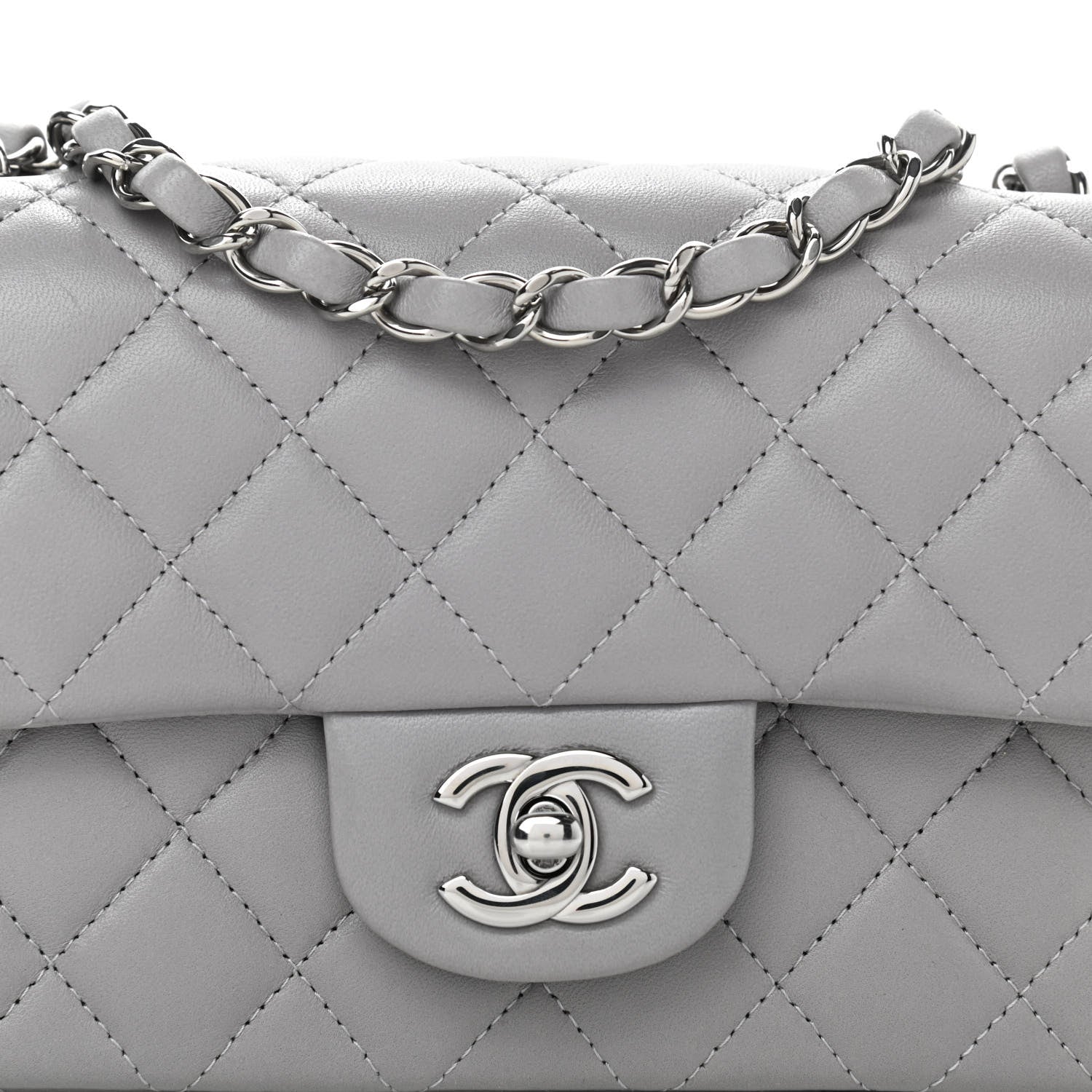 Chanel Lambskin Quilted Mini Rectangular Flap Grey 7 of 9