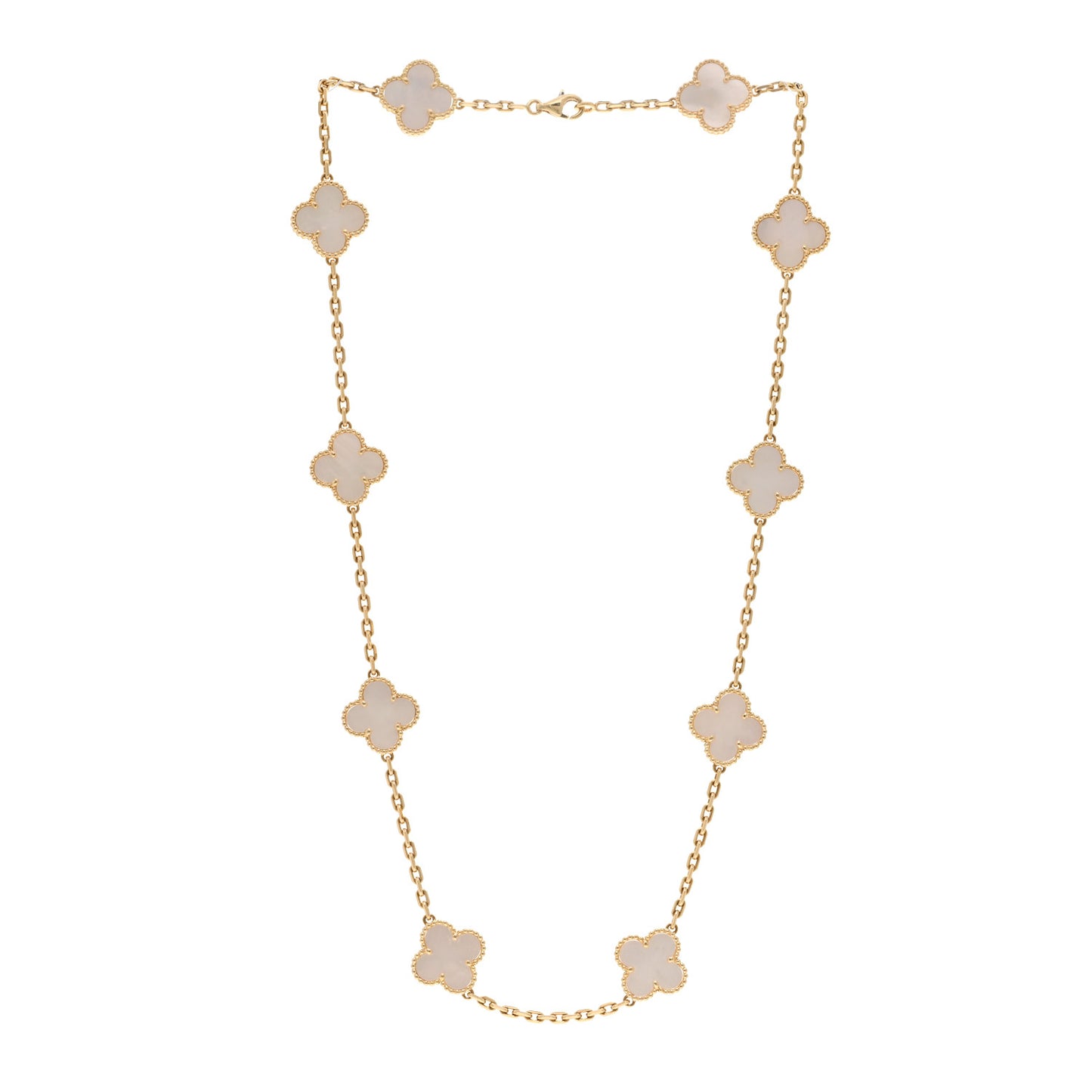 18K Yellow Gold Mother of Pearl 10 Motifs Vintage Alhambra Necklace