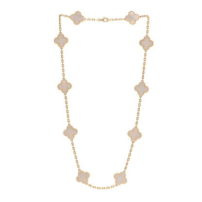 Van Cleef & Arpels 18K Yellow Gold Mother of Pearl 10 Motifs Vintage Alhambra Necklace 3 of 5