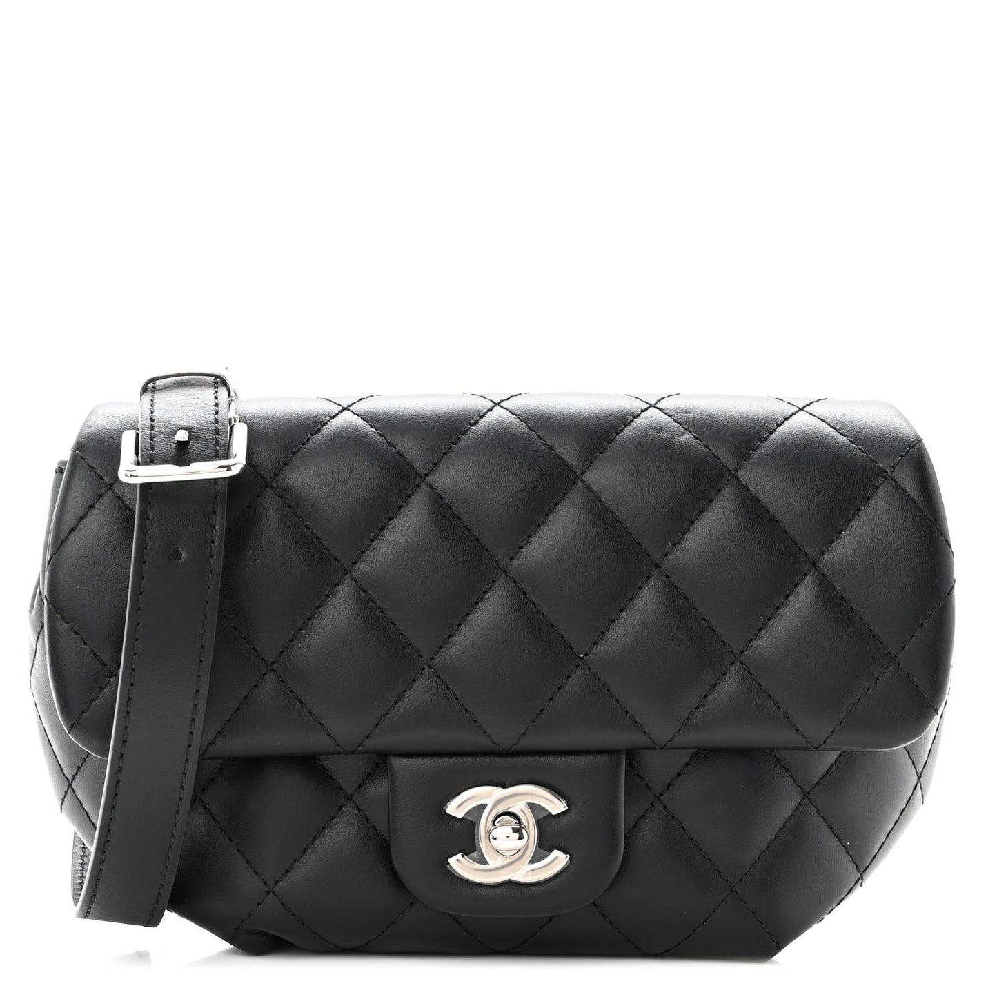 Calfskin Quilted CC Uniform Flap Belt Bag Black