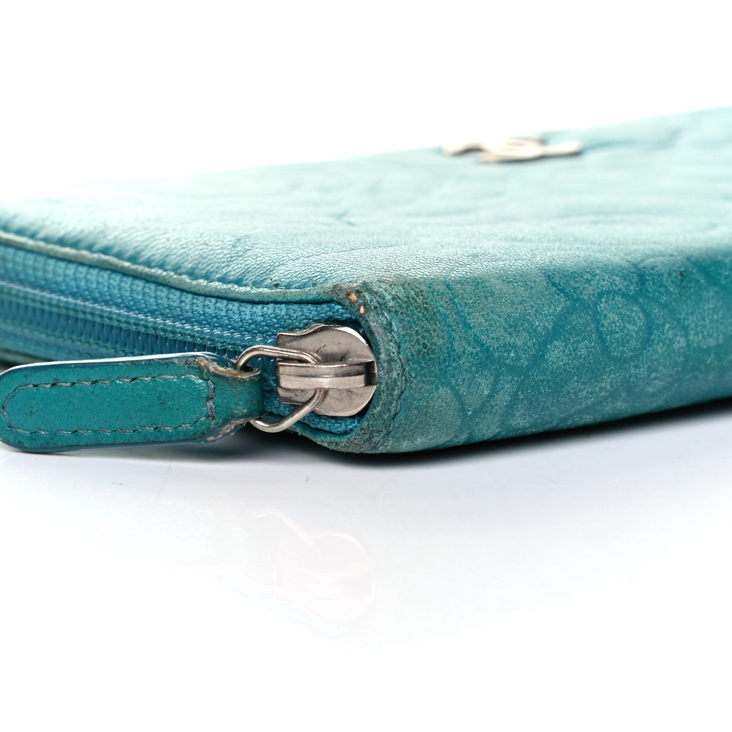 Chanel Lambskin Camellia Embossed Large Gusset Zip Around Wallet Blue 5 of 7