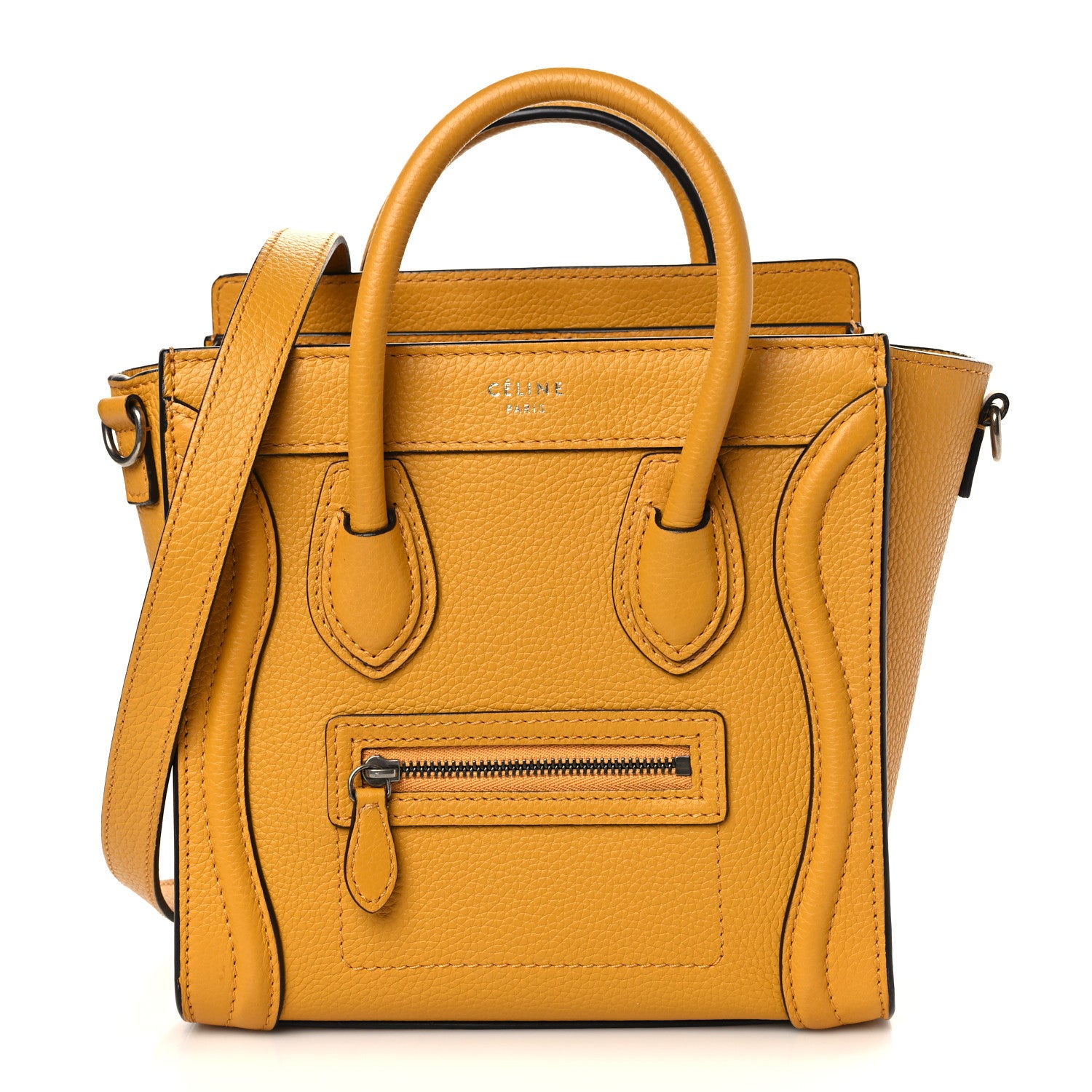 Celine Drummed Calfskin Nano Luggage Ocre 1 of 8