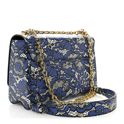 Louis Vuitton Calfskin Lace Flower Inlay Twist Shoulder Bag MM Navy Black 4 of 11