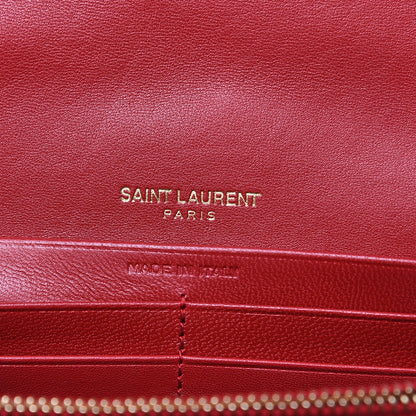 Saint Laurent Patent Calfskin Matelasse Vicky Chain Wallet Rouge Eros 6 of 8