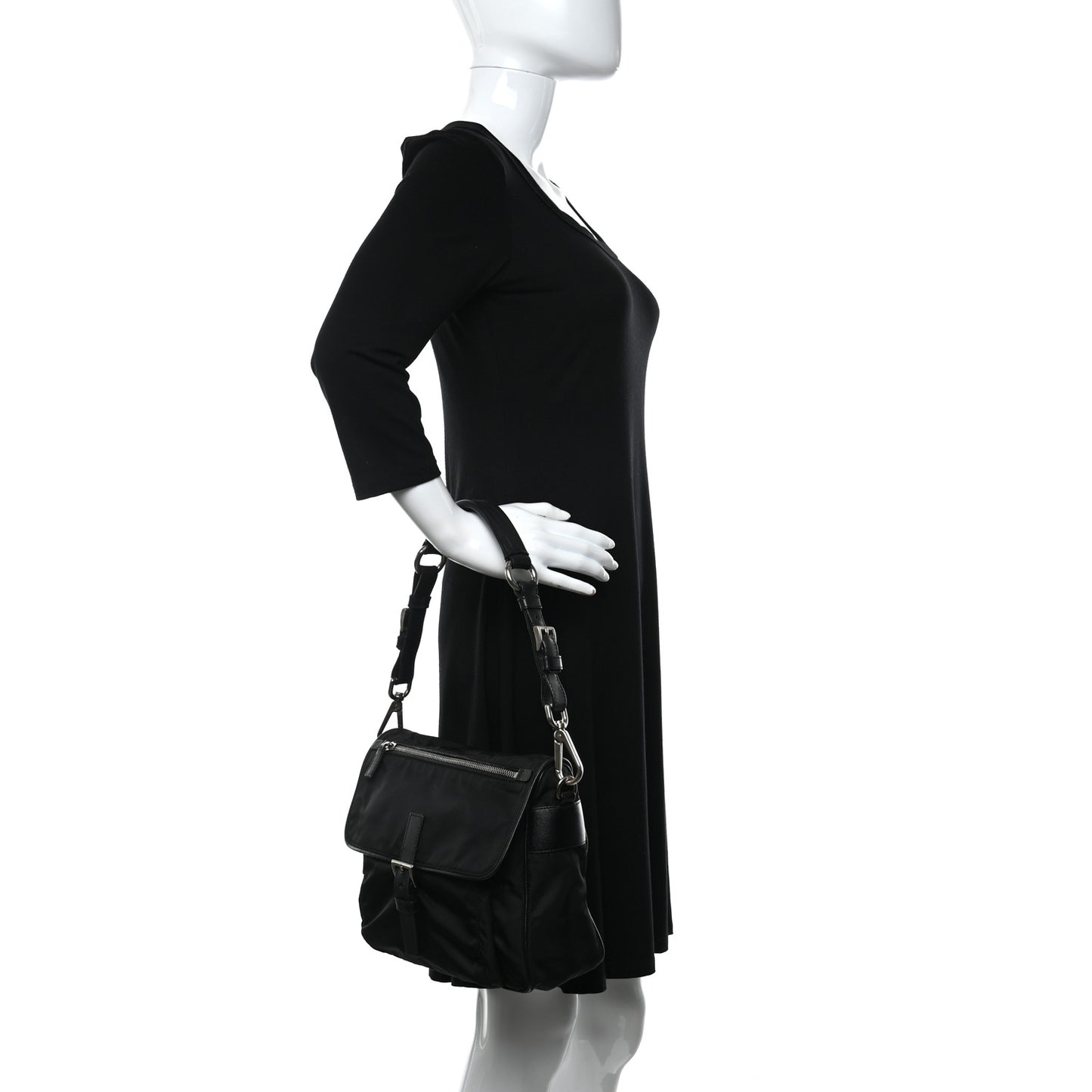 Nylon Vela Saffiano Shoulder Bag Black