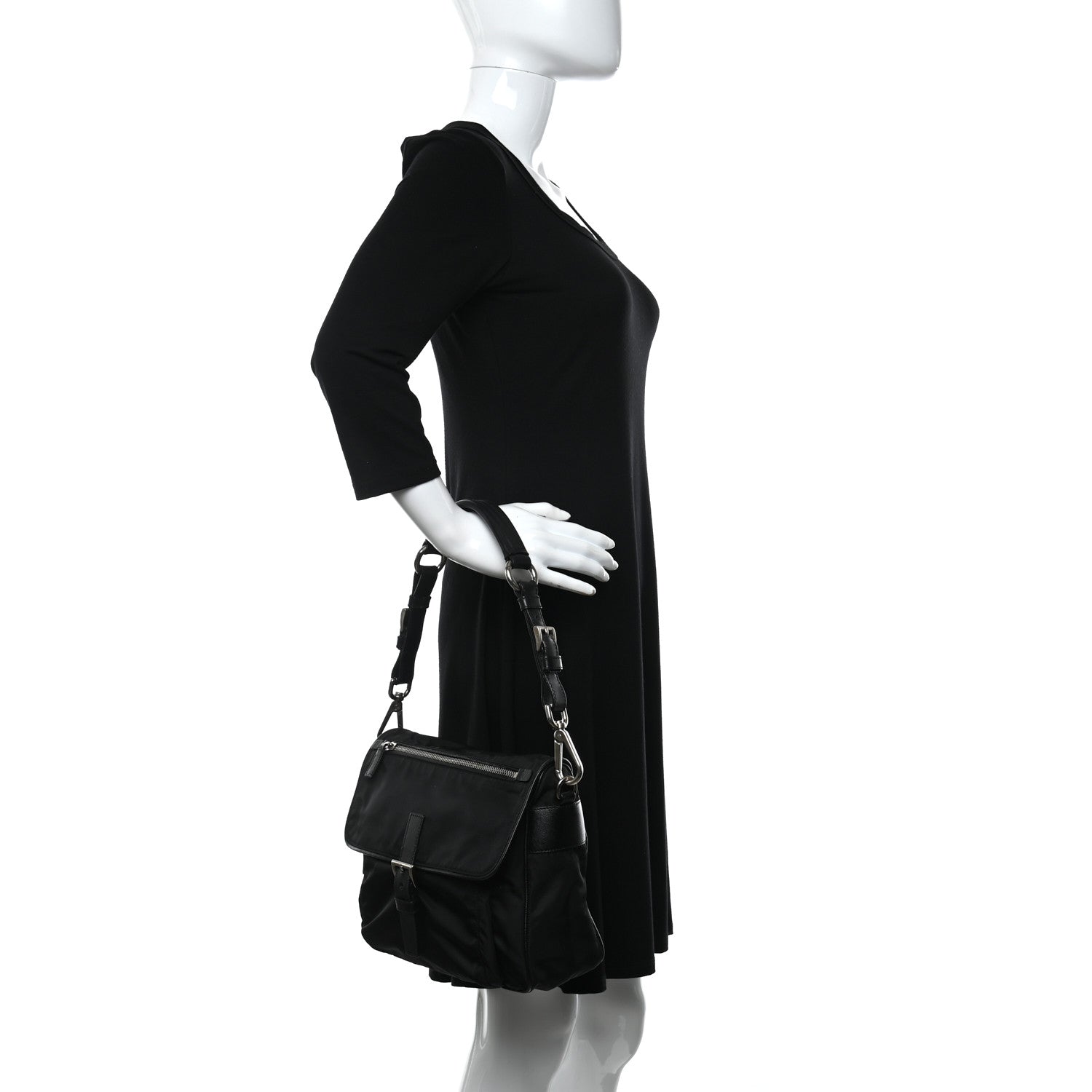 Prada Nylon Vela Saffiano Shoulder Bag Black 2 of 10