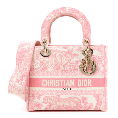 Christian Dior Canvas Toile De Jouy Embroidered Medium Lady D-Lite Peony Pink 1 of 11