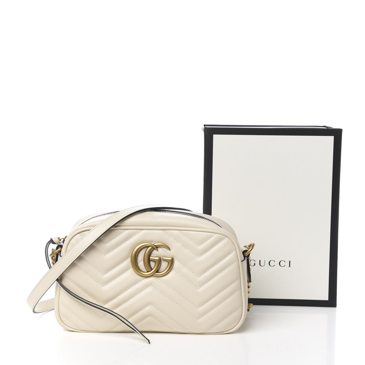 Calfskin Matelasse Small GG Marmont Chain Shoulder Bag White