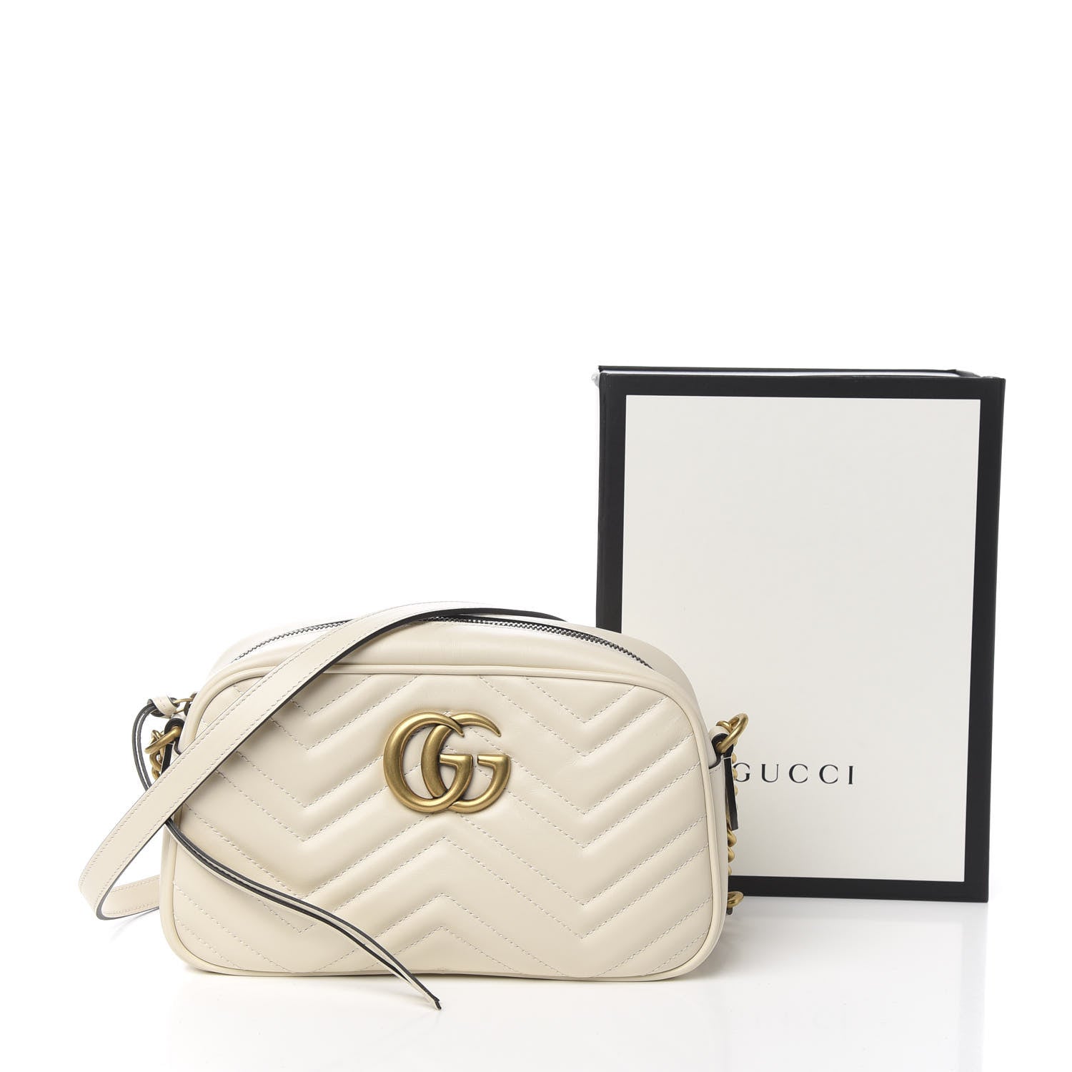 Gucci Calfskin Matelasse Small GG Marmont Chain Shoulder Bag White 9 of 9
